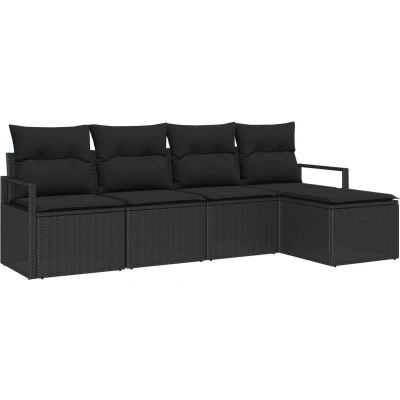 Afbeelding van vidaXL 5 delige Tuin Sofa Set met Kussens Zwart Poly Rattan