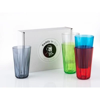 Afbeelding van Buddy&#039;s Bar Set van 6 hoogwaardige drinkglazen 0,5 liter, BPA vrij, kristalglas look, onbreekbare herbruikbare glazen, herbruikbaar en vaatwasmachinebestendig, 500 ml, kleurrijk