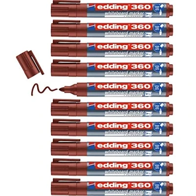 Afbeelding van edding 360 whiteboardmarker bruin 10 whiteboardstiften ronde punt 1,5 3 mm boardmarker uitwisbaar voor whiteboard, flipchart, magneetbord, prikbord, memobord sketchnotes