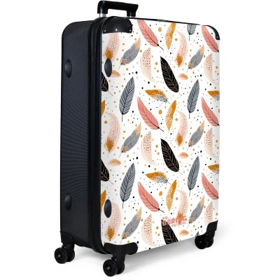 Afbeelding van NoBoringSuitcases.com® Koffer groot Reiskoffer lichtgewicht Bohemian verenpatroon Rolkoffer met 4 wielen Grote trolley XL 98 liter bagage