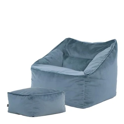 Afbeelding van icon “Natalia Fluwelen Zitzakfauteuil en Hocker, Blauw, XXL Zitzakstoel, Zitzak Volwassenen met Vulling, Woonkamerzitzakken
