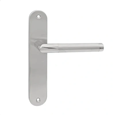 Afbeelding van domino Spectra Inx Deurklink, deurkrukgarnituur, langschildgarnituur, deurklink voor kamerdeur, kelderdeur en binnendeur, L vorm, deurbeslag van roestvrij staal, zilver