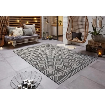 Afbeelding van Design Binnen &amp; Buiten Tapijt/Vloerkleed Ruiten Breeze Zwart/crème 80x150 Cm