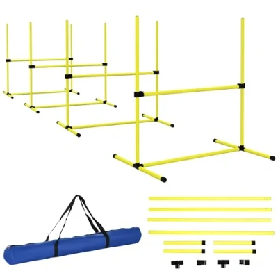 Afbeelding van PawHut Agility Hürdenset Slalom Stangen Hunde Training Set 4 x Hürden, Kunststoff, Gelb, 99x65x94cm