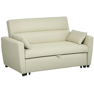 Afbeelding van HOMCOM Slaapbank, 2 zitsbank met slaapfunctie, verstelbare rugleuning, bank kussen, fluwelen look, slaapbank voor woonkamer, logeerkamer, beige