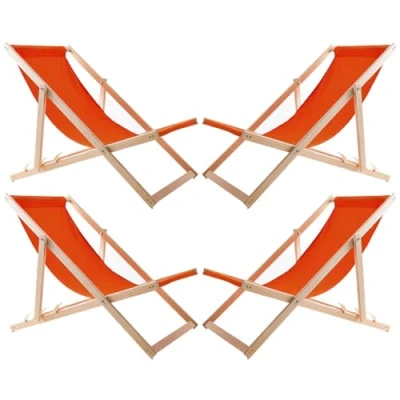 Afbeelding van Set van 4 ligstoelen strandstoel beukenhout Oranje