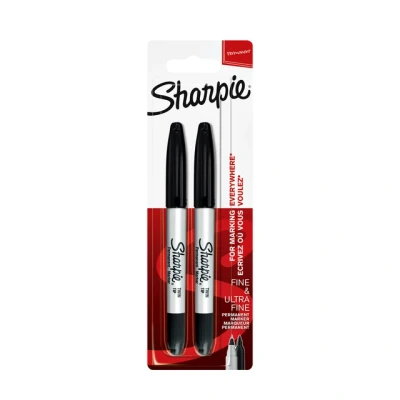 Afbeelding van Viltstift Sharpie twin tip rond 0.5mm en 0.9mm zwart blister à 2 stuks