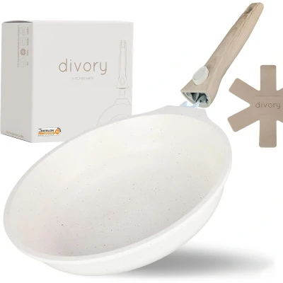 Afbeelding van DIVORY grote pan 28 cm, afneembare handgreep, inductie, gecoat, aluminium, braadpan + pannenbeschermer, inductiepan