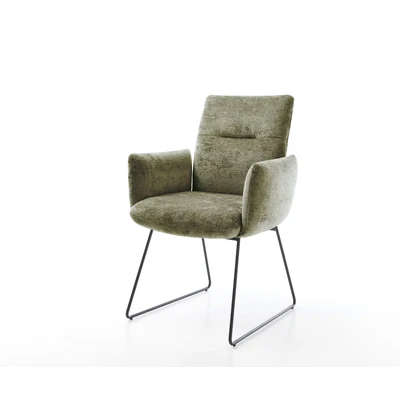 Afbeelding van DELIFE Eetkamerstoel Jova Flex met armleuning chenille olijfgroen slipframe zwart pocketveer kern