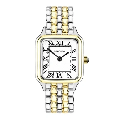 Afbeelding van Sekonda Klassiek Monica Maxi Dames 30mm Quartz Horloge in Wit met Analoog Display en Legering Band, Twee toon, armband