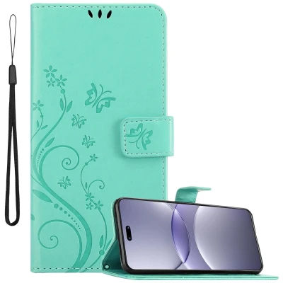 Afbeelding van Cadorabo Hoesje geschikt voor Huawei Nova 13 Pro in BLOEMEN TURKOOIS Beschermhoes bloemmotief met magnetische sluiting, standfunctie en kaartsleuven Book Case Cover Etui