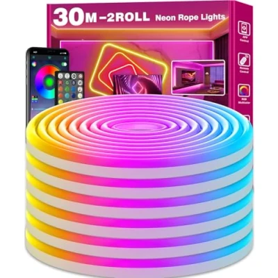 Afbeelding van AILBTON 30 m led neon lichtsnoer, bediening met app/afstandsbediening, flexibel kabellicht, meerdere modi, IP65 outdoor RGB neonverlichting, waterdicht