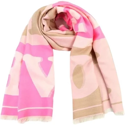 Afbeelding van Roze Sjaal Love Trendy Warme Lange Sjaals Print Multi Gekleurde Taupe