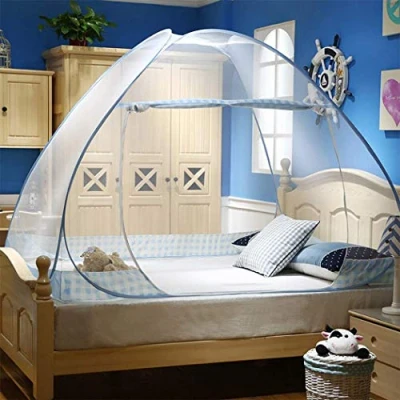 Afbeelding van Digead Opvouwbaar Klamboe, Bed Muggennet, Draagbaar Reis Muskietennet, Dubbele deur Muggen Campingtent, 150x200cm Blauwe Rand