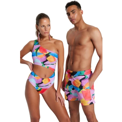Afbeelding van Trendyol Regelmatig Badpak Met Abstract Patroon En Één Schouder Tbess23Ma00243