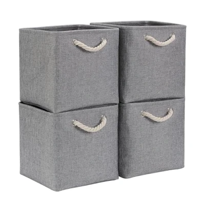 Afbeelding van Mangata Opvouwbare Opbergkubus, canvas Opbergboxen van 28x28 cm voor kasten, planken en garderobes, grijs (28x28x28 cm, 4 stuks)
