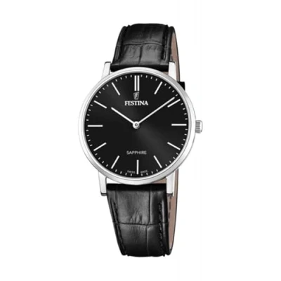 Afbeelding van Festina Horloge voor heren F20012/4 Swiss Made zilver roestvrij stalen case zwart lederen band, zilver, Riemen.