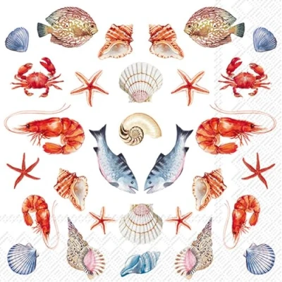 Afbeelding van 20 servetten maritiem potpourri van de zee als tafeldecoratie. Papieren met motief. Ook voor decoupage en servettechniek 33x33cm