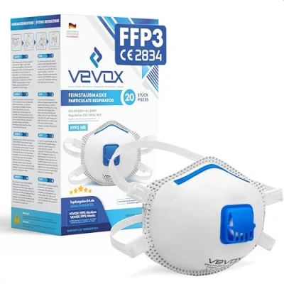 Afbeelding van VEVOX® FFP3 Stofmasker Set van 20 met Comfort Plus Seal masker ventiel mondkapje filter