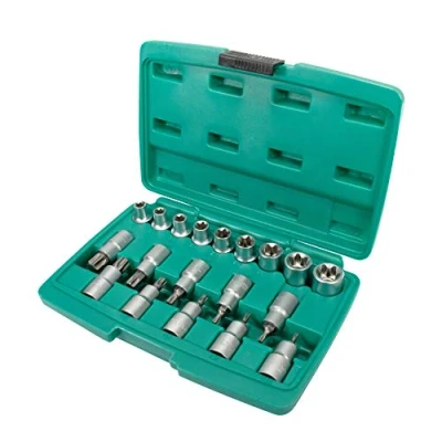 Afbeelding van 1/2 inch dopsleutelset 19 delig voor Torx schroeven van chroom vanadium staal WIESEMANN 1893 I buiten binnen Speciaal in een gereedschapskoffer 80195