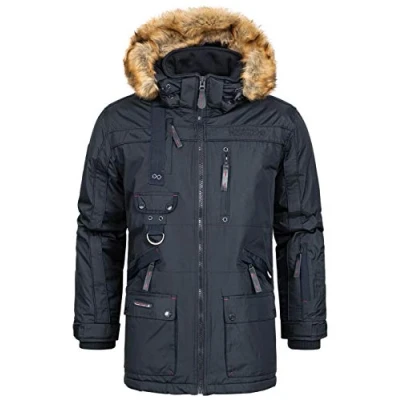 Afbeelding van Geographical Norway Chirac Men warme waterdichte parka voor heren, dikke capuchon, bont, outdoor, winddichte jas, winter, outdoor voering, jas Donkerblauw, L