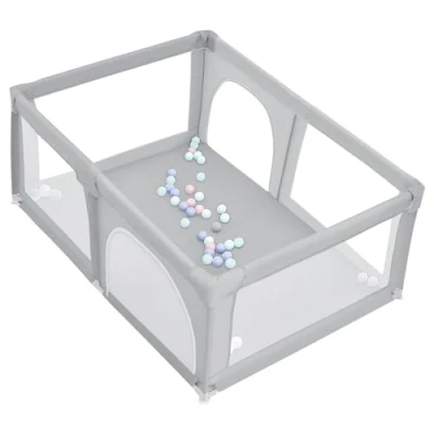 Afbeelding van Grote Babybox, Compact en Sterk, Schuimbescherming, Antislip Veiligheidsspeeltuin Met Ademend Gaas, Ronde Ritsdeur, 180 * 120 66 cm lichtgrijs