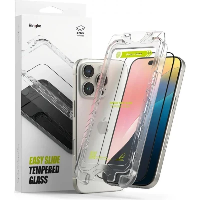 Afbeelding van Ringke Easy Slide Geschikt voor Apple iPhone 16 Pro Max Screen Protector met Jig 9H Volledig Dekkend Tempered Glass Case Friendly Gemakkelijke Installatie 2 Pack