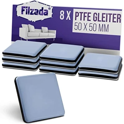 Afbeelding van Filzada® 8x Teflon glijders zelfklevend 50 x mm (vierkant) professionele meubelglijders/tapijtglijders PTFE (Teflon)