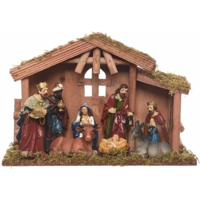 Afbeelding van Bellatio decorations Kerstal inclusief 8 figuren 10 x 30 21 cm