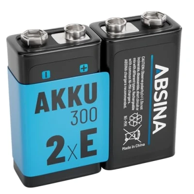 Afbeelding van ABSINA 2X 9V oplaadbare batterij blok 300 met lage zelfontlading blokbatterij NiMH min. 270mAh &amp; 8,4V E Block batterij, oplaadbaar,