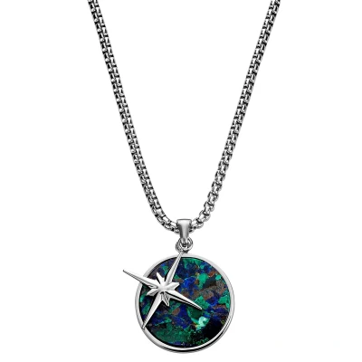 Afbeelding van Atlas Zilverkleurige Hangerketting met Azuurmalachiet en Poolster