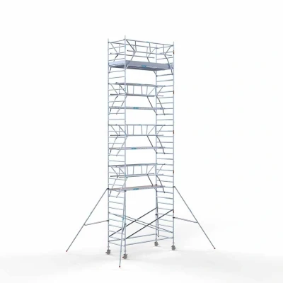 Afbeelding van Professionele alu rolsteiger 1.35x3.05x11.20m werkhoogte incl. dubbele voorloopleuning carbon