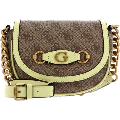 Afbeelding van GUESS Schoudertas Avondtas Izzy Mini Crossbody Flap Latte Logo / Light Lime Bruine