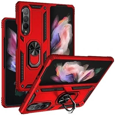 Afbeelding van Verco Hybride Armor Shield Case voor Samsung Galaxy Z Fold 4 hoes, extreem robuust met magnetische vingerringhouder, telefoonhoes 5G, pantserhoes, rood