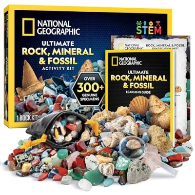 Afbeelding van National Geographic Edelstenen en fossielen, 200 delige set met geoden echte rozenkwarts, jaspis, aventurijn, vele andere kristallen edelstenen, voor kinderen