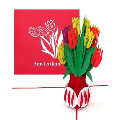 Afbeelding van 3D kaart kleurrijke tulpen uit Amsterdam pop up als Holland souvenir, verjaardagskaart, cadeaubon, decoratie &amp; reisvoucher
