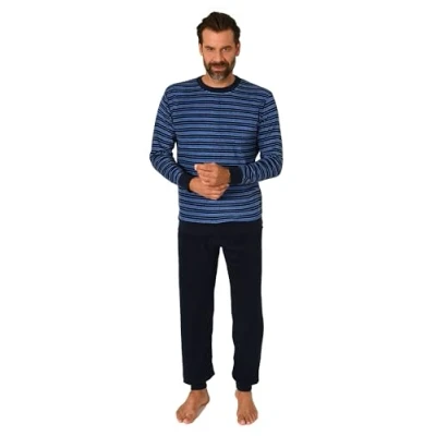 Afbeelding van Normann Herenpyjama met lange mouwen, badstof, pyjama manchetten, ook in grote maten, Navy1, 54