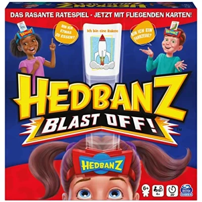 Afbeelding van Spin Master Games Hedbanz Blast Off, familie raadspel met vliegende kaarten voor 2 teams of 4 en meer spelers vanaf 6 jaar (Duitse versie)