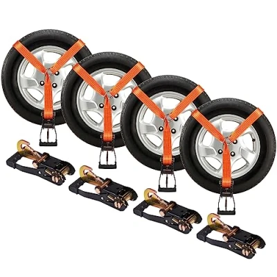 Afbeelding van VEVOR Set met ratel sjorriemen, Lasso stijl bandriemen 0,05 x 3 m, werkbelasting 2,5 t, breukvastheid van 5 autosjorbanden voor touringauto, 4 stuks