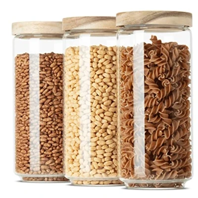 Afbeelding van Econovo® Voorraaddozen van glas met deksel set (3 delig) borosilicaatglas, stapelbaar en luchtdicht, voorraadpotten voor levensmiddelen, groot klein, voorraadpotten, glazen set, 1000 ml