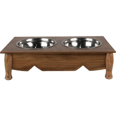 Afbeelding van Clayre &amp; Eef Voerbak Hond 2x500 ml Bruin Hout Ijzer Rechthoek Kat