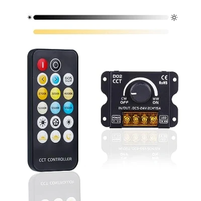 Afbeelding van GOMING DC 5V 12V 24V 30A RF CCT Afstembare Witte LED Controller PWM Dimmer Draadloze Besturing of Aanpassing van Helderheid en Kleurtemperatuur Door Knoppen voor Strip