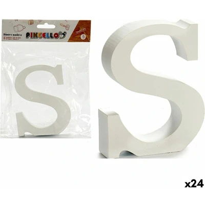 Afbeelding van Brief S Wit Hout 2 x 16 14,5 cm (24 Stuks)
