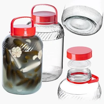 Afbeelding van KADAX Glazen augurkglas met deksel, inmaakpot, luchtdichte conservering, universeel glas, voorraadpot voor augurken, opslag, weckpot (12 liter, set van 2 stuks)