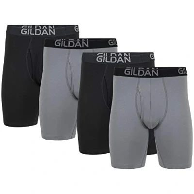 Afbeelding van Gildan Heren katoenen stretch lange been boxershort (Pack van 4), Grijs flanel/zwart roet (4 pack, poot), M