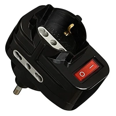 Afbeelding van Energaline 71033 adapter stekkerdoos 3 voudig met schakelaar, draaibare stekker zwart
