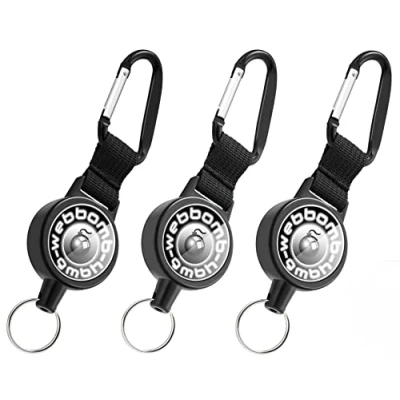 Afbeelding van WEBBOMB Sleutelrol Jojo 70 cm stalen kabel ID kaartrol uitschuifbaar keyholder band karabijnhaak kaarthouder intrekbare sleutelhanger sleutelband skipashouder (3x zwart zonder logo)