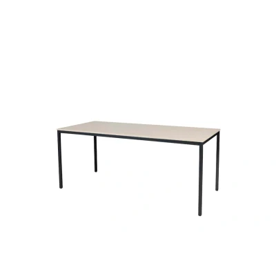 Afbeelding van Domino Basic bureautafel, vaste hoogte met 180x80cm robson eiken 25mm blad en zwart (RAL9005) 4 poot frame
