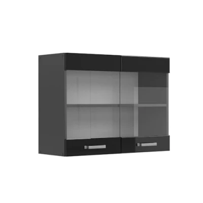 Afbeelding van Vicco Glazen keukenkast R Line, Zwart hoogglans/Antraciet, 80 cm