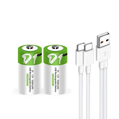 Afbeelding van USB D lithium ion accu, 1,5 V 12000 mWh accu met hoge capaciteit, 4 uur snellading, 1200 cycli type C aansluitkabel, constante uitgang, 2 stuks